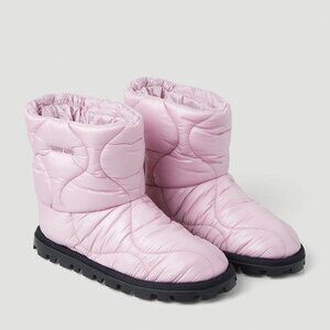 NWT Miu Miu Quilted Ankle Snow Boots Nylon Padded Drawstring In Pink Sz 40
